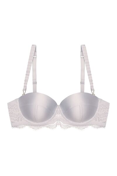 ESOTIQ Sutien Push-Up cu Armătură, Balconette, Cupe din Satin și Dantelă, Bretele Decorative, Elegant | Brillant