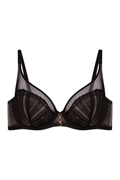 ESOTIQ Sutien moale cu armatură, fără căptușeală, cu dantelă și plasă, decora...