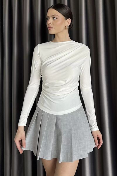 GÜLSELİ Cream Women's Waist and Shoulder Draped Blouse