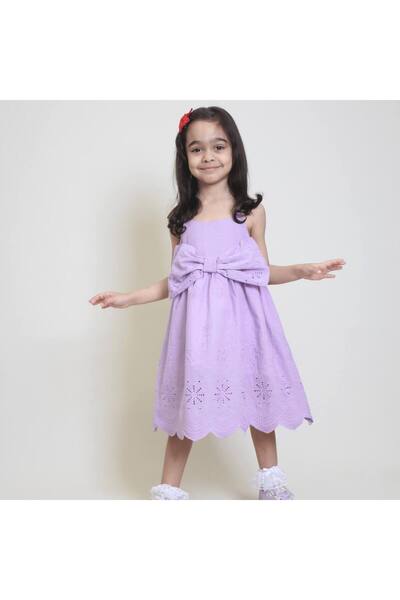 WİKİBOOM Ribbon Detailed Cotton, Lined, Scalloped Dress