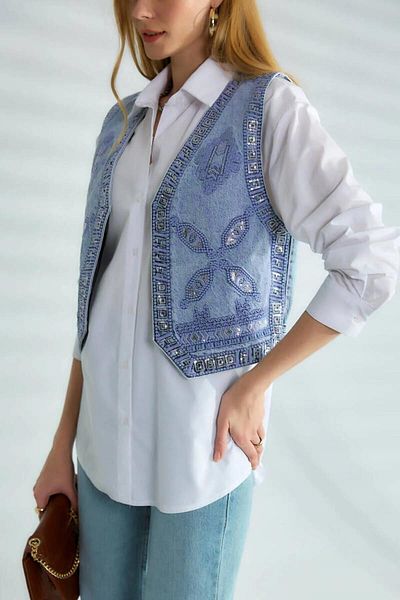 Ravencia Embroidery Detailed Women's Denim Vest