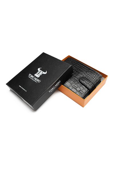 Toro Nero Men's Wallet Made Of Black Crocodile Leather Viki, Rfid Protection