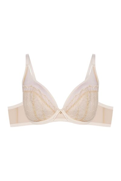 ESOTIQ Sutien moale, fără burete, cu armătură, cu broderie roz și volane eleg...