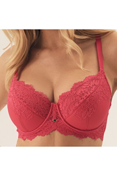 ESOTIQ Sutien semi-bumbat cu armătură, dantelă florală, inimă aurie, elegant | Sweetheart