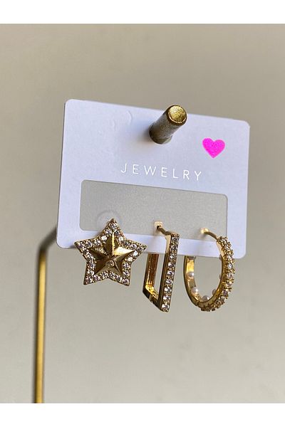 Çelik Set of 3 Zircon Stone Earrings