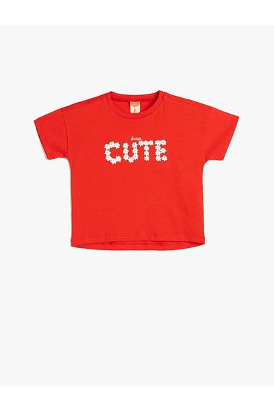 Koton Slogan Printed Crew Neck Red Baby Girl T-Shirt 5Smg10014Ak