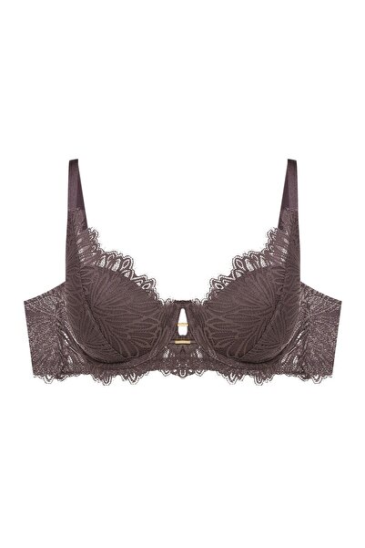 ESOTIQ Underwired Bra with Floral Lace Golden Embellishment Elegant Front Cut Out | Sapphire