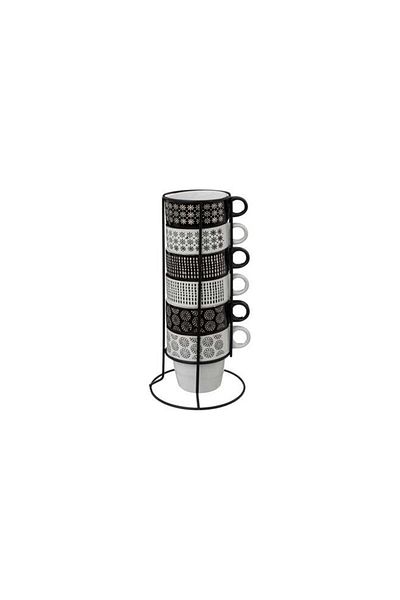 Secret de Gourmet Set of 6 Etnik mugs, ceramic, chrome stand, 260 ml
