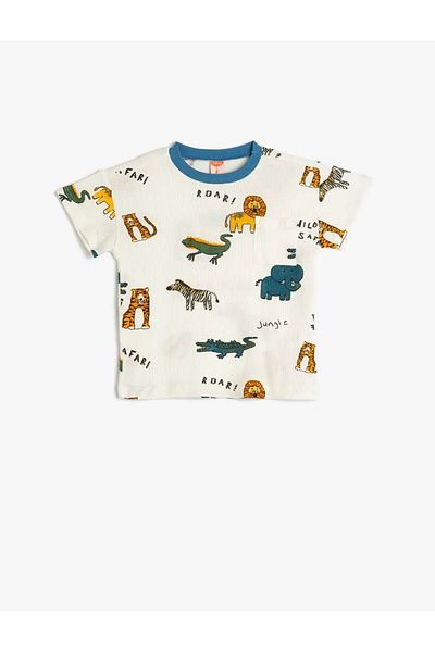 Koton T-Shirt Animals Printed Ecru Baby Boy T-Shirt 5Smb10086Tk