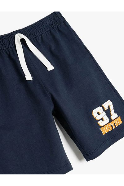 Koton Print Detailed Elastic Waist Cotton Navy Blue Boy Shorts 5Skb40078Tk