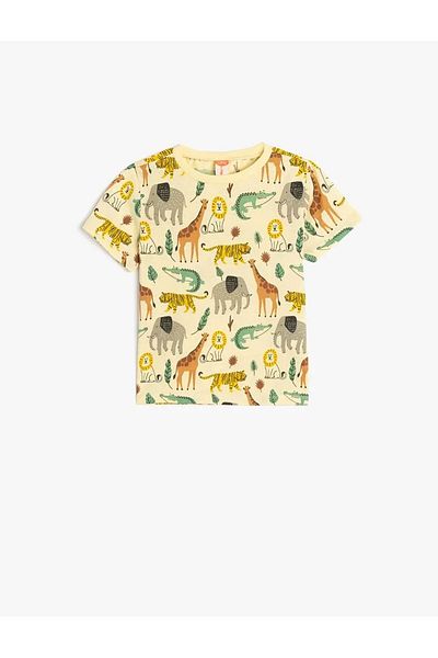 Koton Crew Neck Short Sleeve Animals Printed Cotton T-Shirt