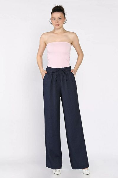 GÜLSELİ Γυναικείο παντελόνι Palazzo με ψηλόμεσο τσέπη Navy Blue