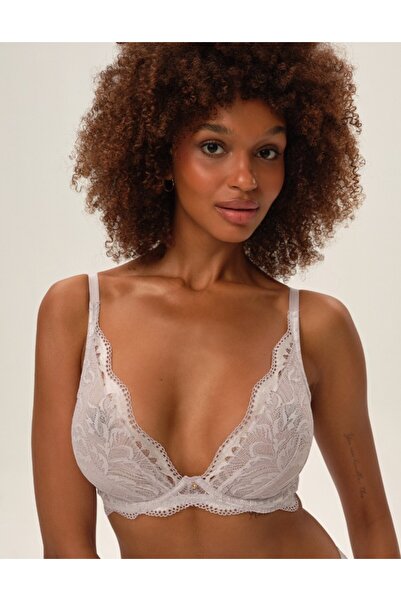 ESOTIQ Sutien triunghi moale, fără burete, cu armătură, dantelă florală și pandantiv auriu, elegant și sexy | Kavi