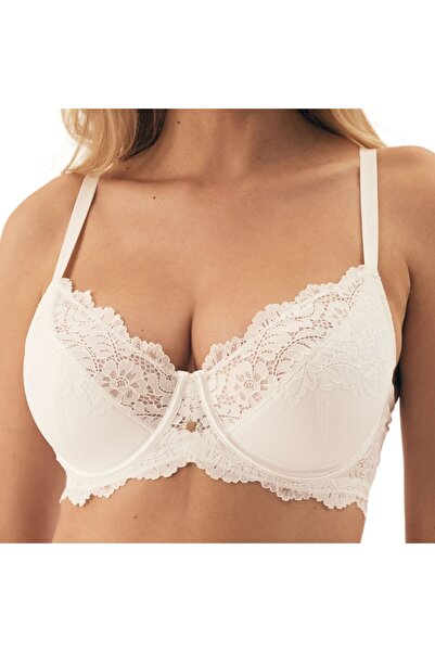 ESOTIQ Sutien semi-bumbat cu armătură, dantelă florală, inimă aurie, elegant și clasic | Inimă