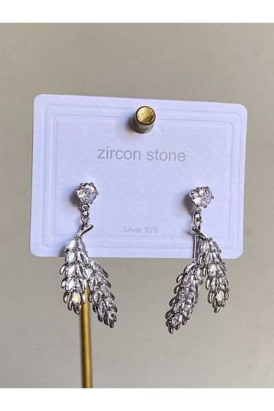 Çelik Crystal Leaf Steel Earrings