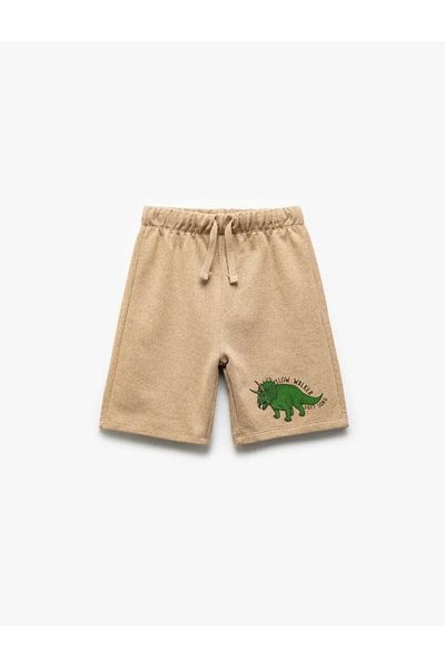 Koton Dinosaur Printed Elastic Waist Bermuda Beige Boy's Shorts 5Skb40036Tk