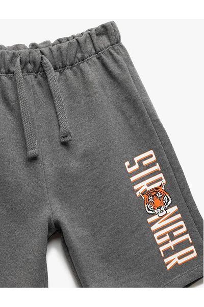 Koton Anthracite Boy's Shorts with Tie Waist and Print Detail 5Skb40152Tk