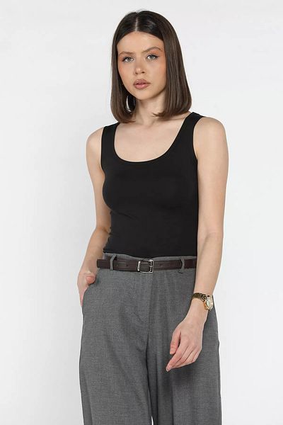 GÜLSELİ Μαύρη γυναικεία υφασμάτινη μπλούζα Modal Zero Sleeve Lycra Crop Top