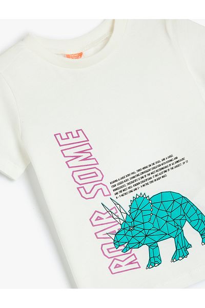 Koton Crew Neck Cotton Dinosaur Printed Ecru Baby Boy T-Shirt 5Smb10008Tk