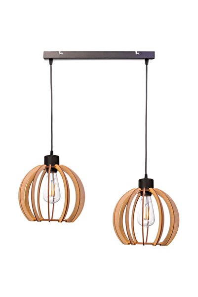 Adviti Pendul Adviti Juala AD-LD-6377BE27D, 2 x 60W, E27, IP20, Metal/Lemn, Negru/Maro
