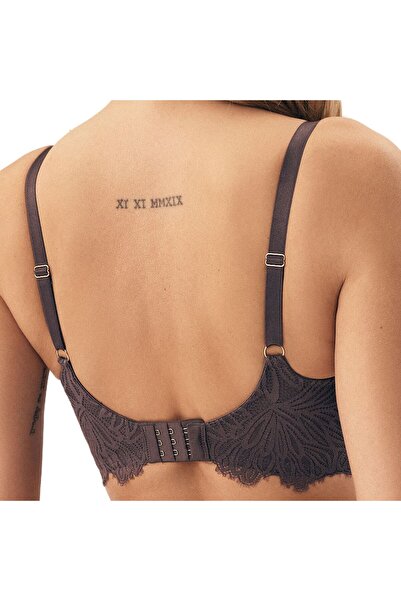 ESOTIQ Underwired Bra with Floral Lace Golden Embellishment Elegant Front Cut Out | Sapphire