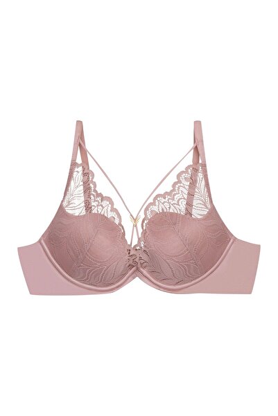 ESOTIQ Sutien push-up cu bretele frontale, întărit, decorațiuni aurii, dantel...