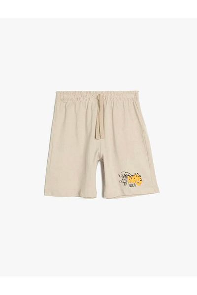 Koton Print Detailed Tie Waist Cotton Beige Boy's Shorts 5Skb40079Tk