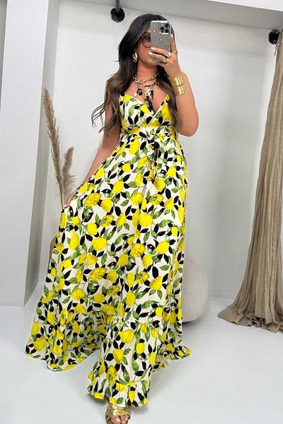 Sohotique By P Triangle Cup Detailed Maxi Dress Lemon Yellow