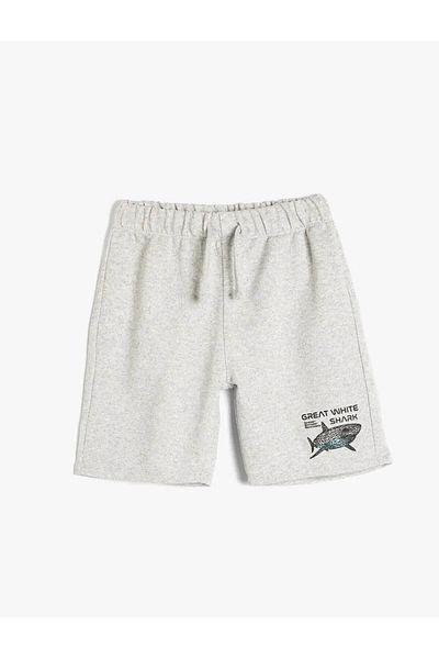 Koton Tie-Waist Shark Printed Gray Boy's Shorts 5Skb40039Tk