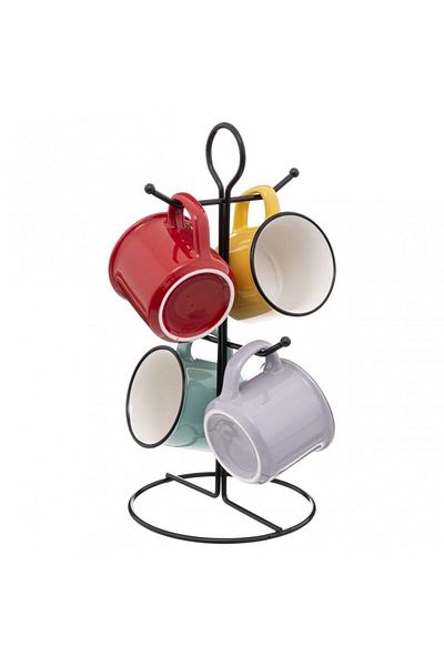 Secret de Gourmet Set of 4 Bergen mugs, ceramic, metal support, 13 x 13 x 23.6 cm, 140 ml