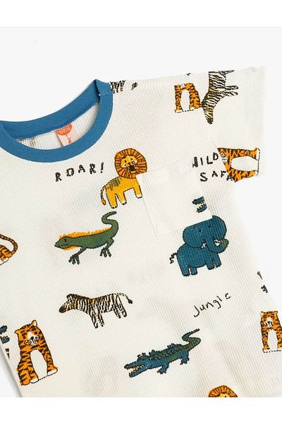 Koton T-Shirt Animals Printed Ecru Baby Boy T-Shirt 5Smb10086Tk
