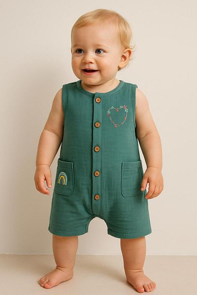 Esterella Cotton Muslin Baby Romper/ Button Closure Baby Romper/100% Cotton Muslin Romper
