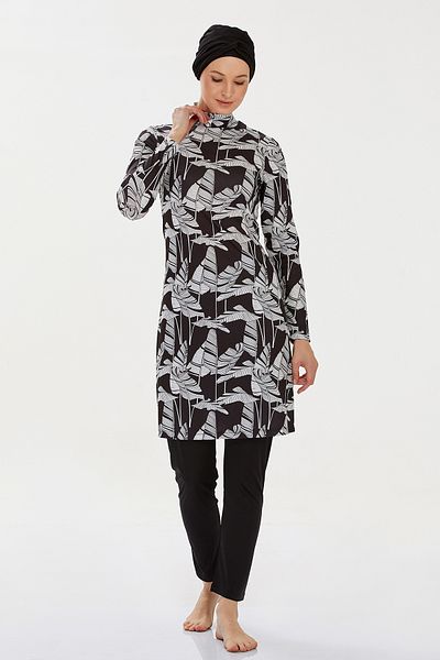 Bravie Women's Leaf Patterned Full Covered Lycra Hijab Swimsuit - 9206