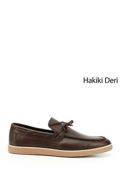 GÖNDERİ(R) Men's Brown Floater Bow Genuine Leather Loafer Shoes
