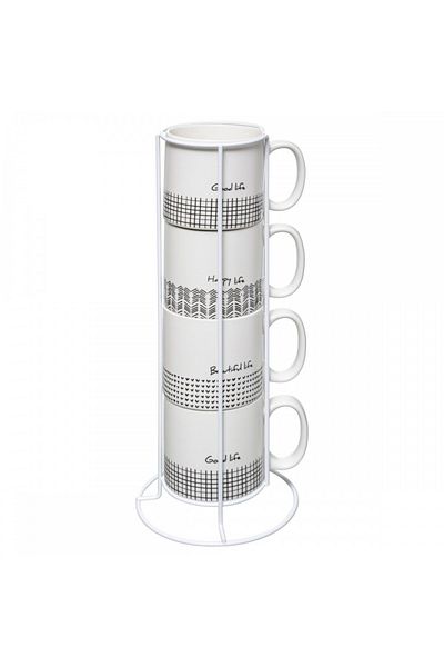 Secret de Gourmet Set of 4 Happy Life mugs, ceramic, 240 ml
