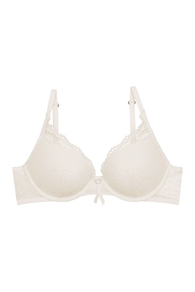 ESOTIQ Sutien push-up BLOOVII cu armătură, dantelă și panglică, cu inimă meta...