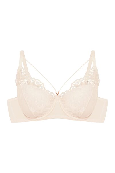 ESOTIQ Sutien cu armătură, bretele din dantelă florală, decorațiuni aurii, că...