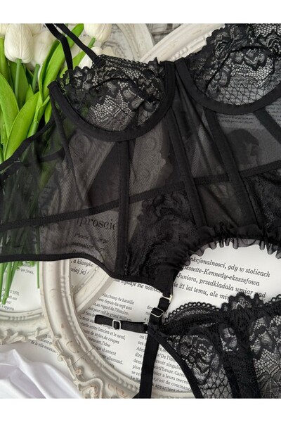 Delar Luxury Set de lenjerie bustieră cu jartieră Alba