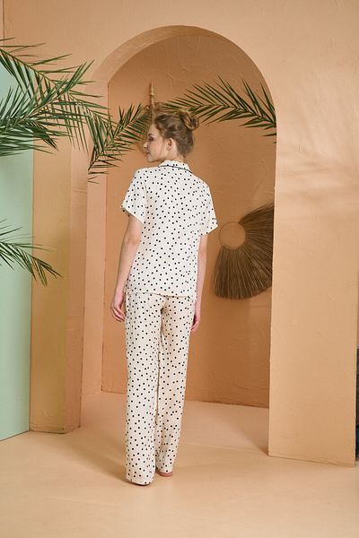 PJS Set pijama de vară din satin cu buline pentru femei