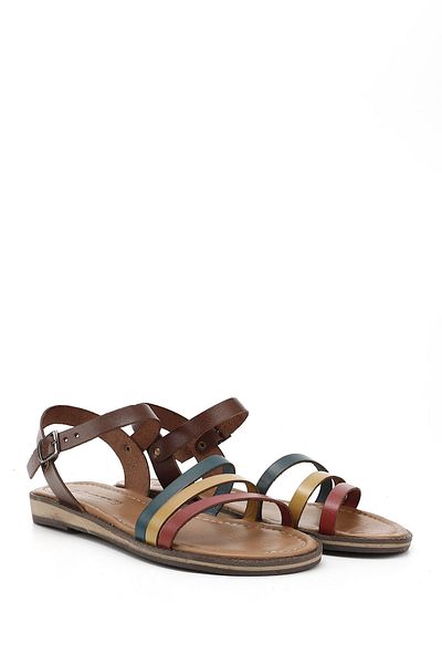 GÖNDERİ(R) Women / Girls Brown to Red Yellow Genuine Leather Sandals
