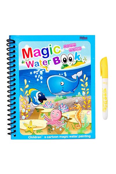 Pitikot Carte de colorat cu apa Magic Book, Reutilizabila, plina de culori vibrante si animale subacvatice