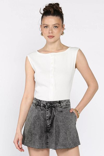 GÜLSELİ Fusta scurtă din denim cu talie înaltă antracit