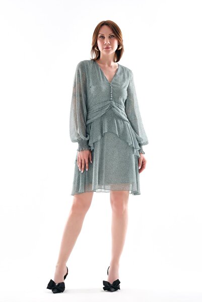 EXPLOSION Zarif Detaylı Şifon Elbise.