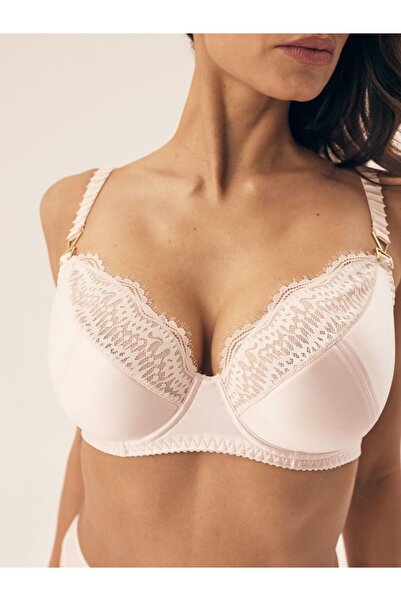 ESOTIQ Sutien semi-umflat, cupe din satin cu armătură și bretele decorative din dantelă, elegant și sexy | Brillant