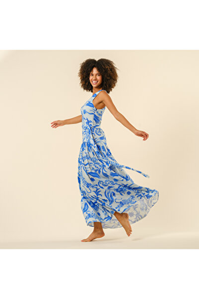 Zsa Zsa Zsu Protı Dijital Baskılı Asimetrik Elbise - Mavi