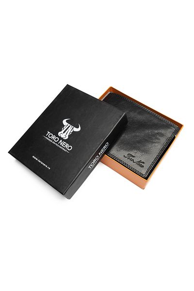 Toro Nero Men's Wallet Made Of Black Genuine Leather Thread, Rfid Protection