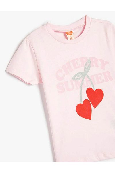 Koton Heart Printed Short Sleeve Crew Neck Pink Baby Girl T-Shirt 5Smg10023Ak