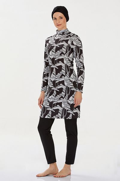Bravie Women's Leaf Patterned Full Covered Lycra Hijab Swimsuit - 9206