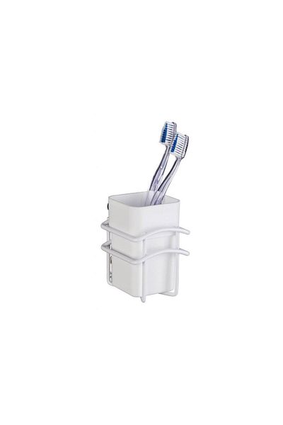 Saban Classic Plus Toothbrush Holder – White Plastic Chamber, Stainless Steel Body 8 X 11 X 10 cm