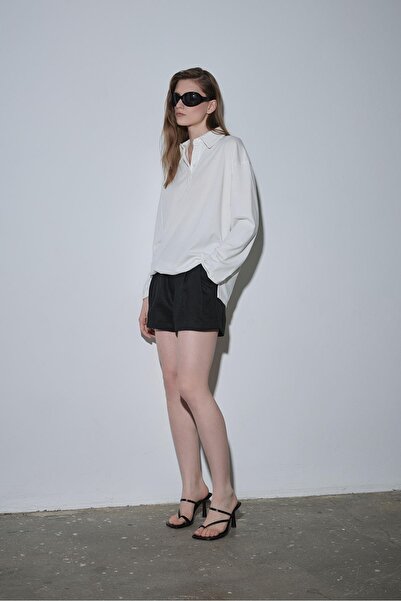 Suud Collection Ecru Polo Neck Oversize T-Shirt